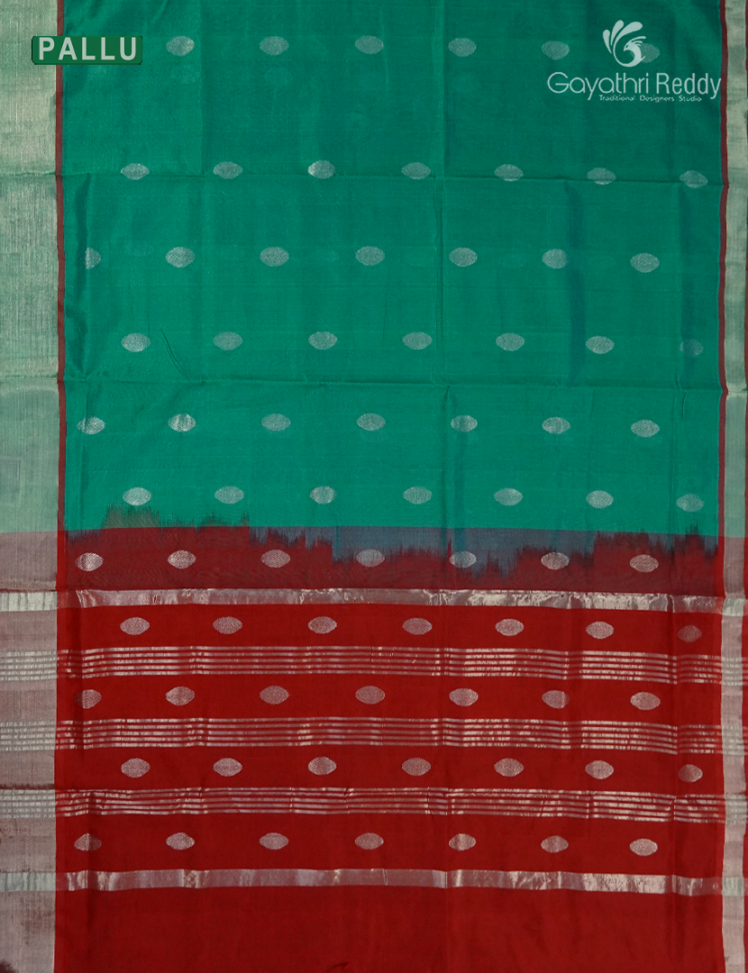 Pure Arani Sico Saree in Sea Green and Red