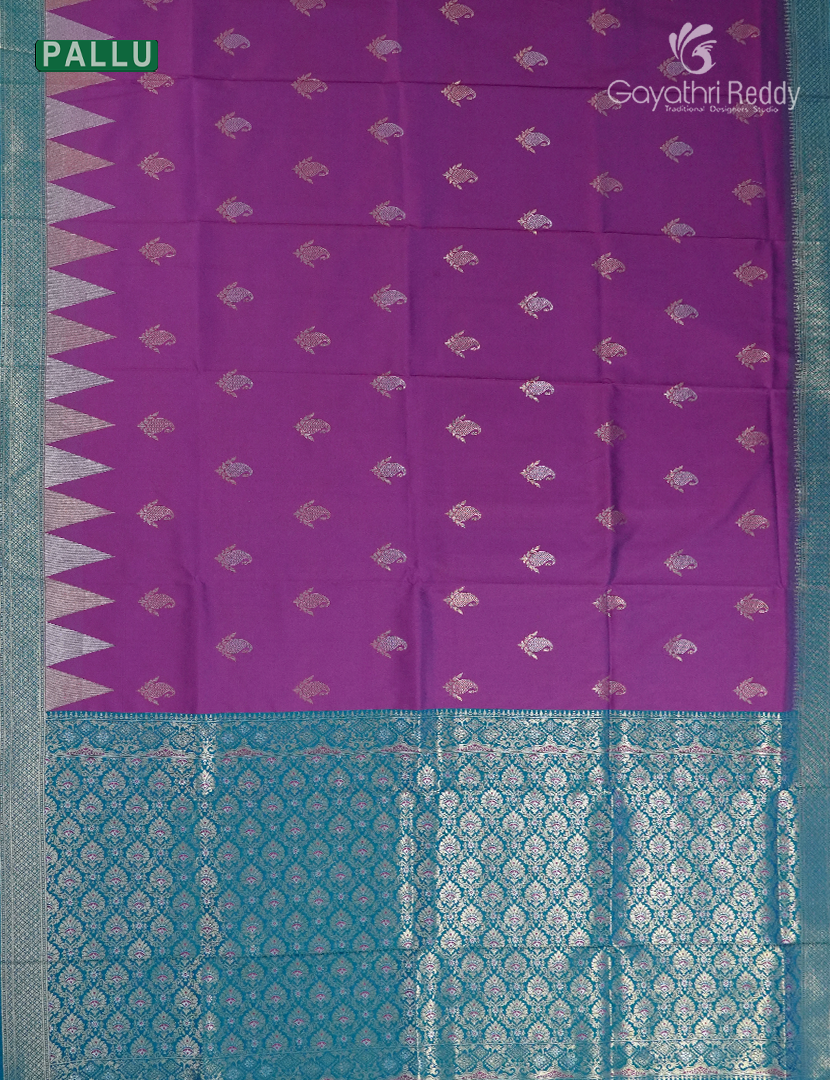 Semi Kanchipuran Silk Saree in Deep Magenta  and  Rama Blue