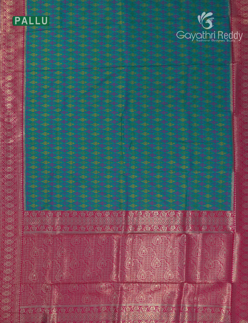 Semi Kanchipuram Art  Silk Saree in Deep Peacock Green and Deep Pink