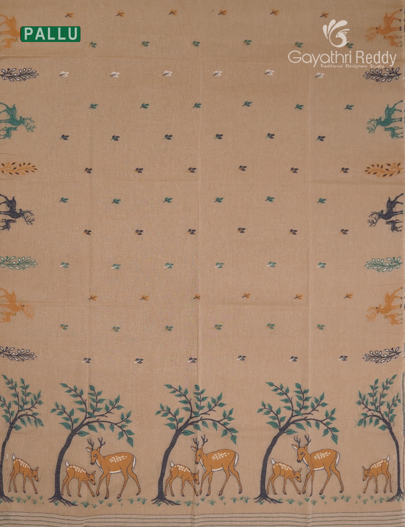 Jamdani Cotton Saree in Sandalwood