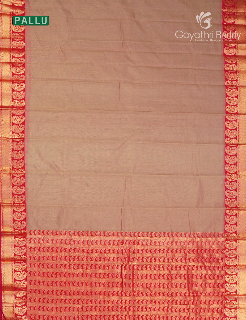 Pure Kanchi Sico Saree in Beige and Red