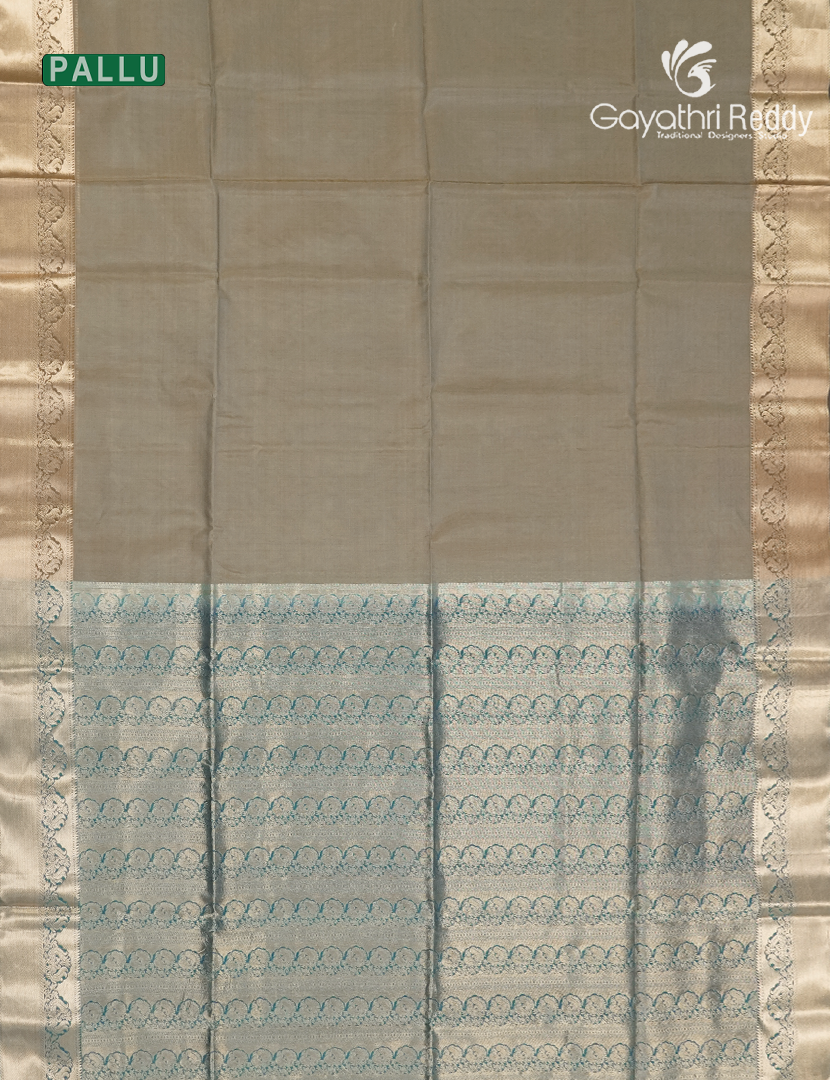 Pure Kanchipuram Sico Saree in Beige and Deep Peacock Blue