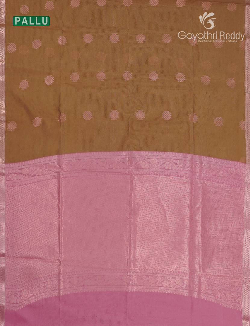 Kanchipuram Sico Saree in Chikoo and Baby Pink