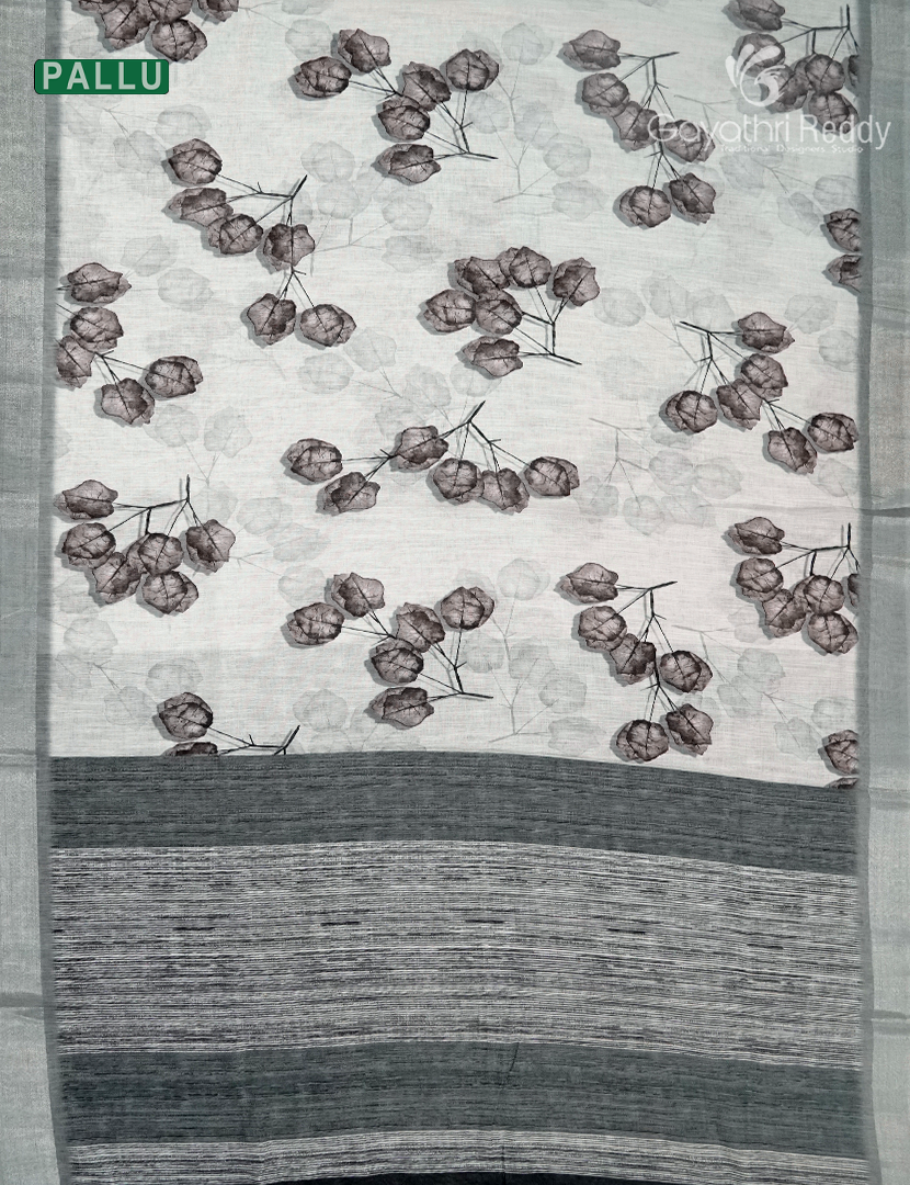 Linen Silk Saree in White and Black