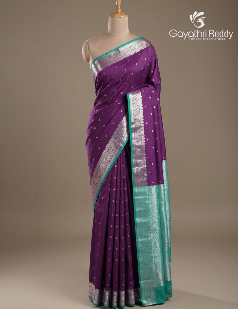 Semi Banaras Katan Silk Saree in Deep Violet