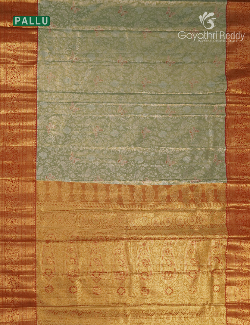 Semi Kanchipuram Silk Saree in Sea Green and Red