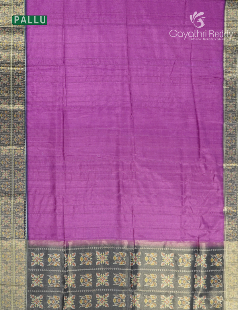 Semi Tussar Saree in Magenta and Black