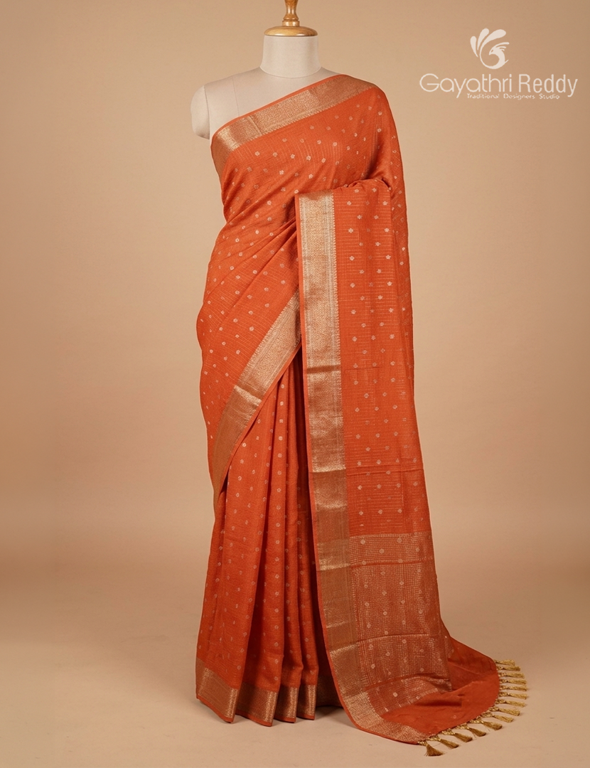 Semi Mysore Crepe Saree in Burnt Orange