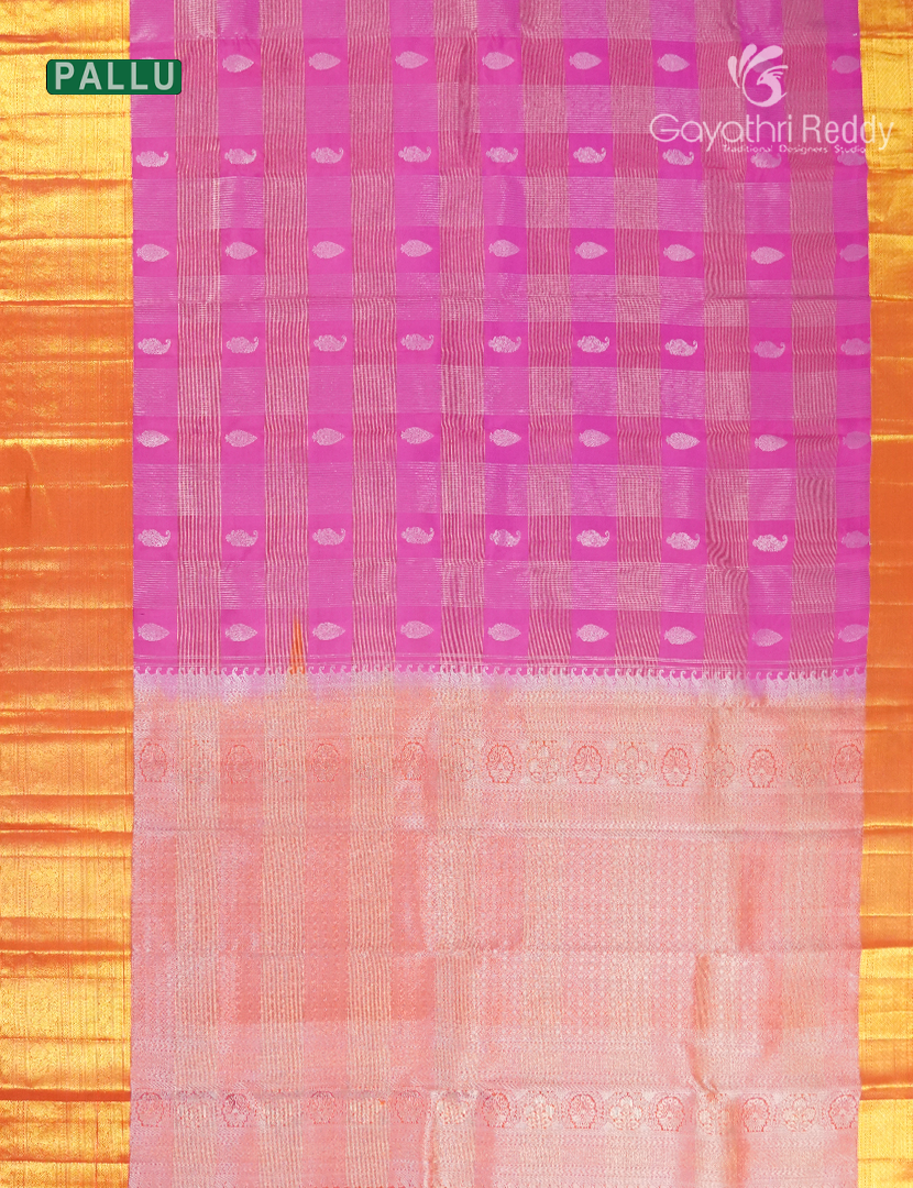 Pure Kanchipuram Silk Vintage Saree in Hot Pink  and Orange
