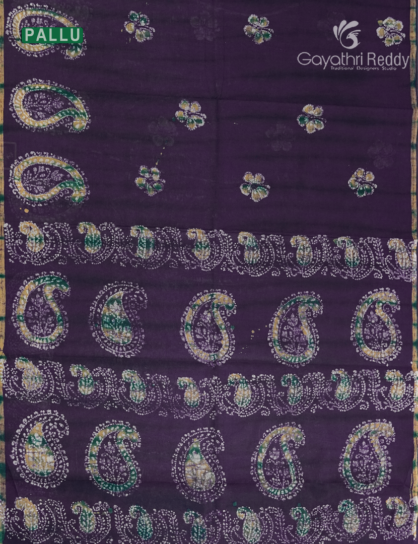 Cotton Batik Print Saree in Deep Purple