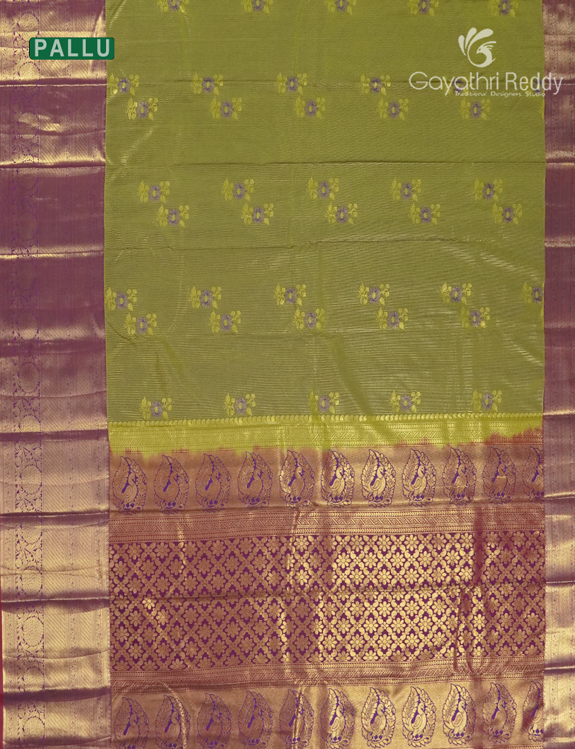 Semi Kanchipuram Silk Saree in Mehendi Green  and Deep Magenta