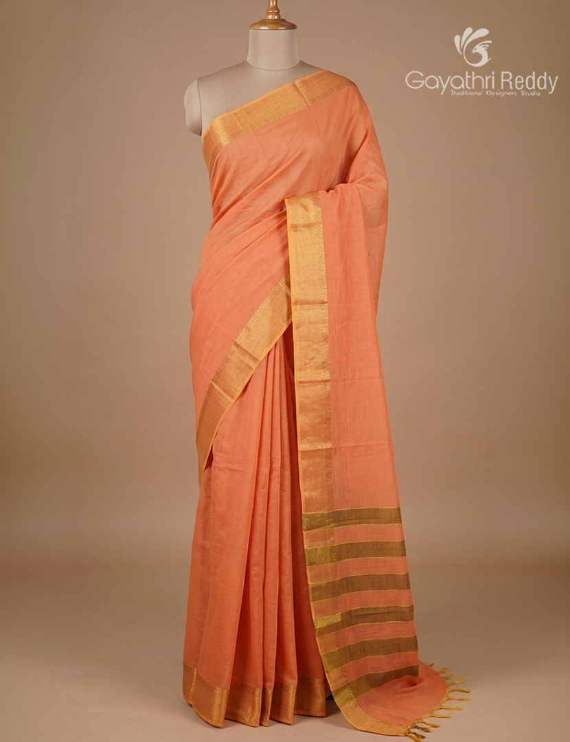 Pure Kanchi Cotton Saree in Peach