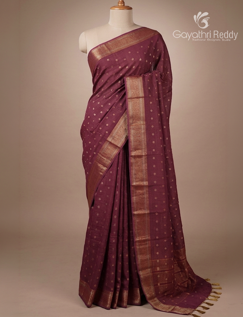 Semi Mysore Crepe Saree in Jamun