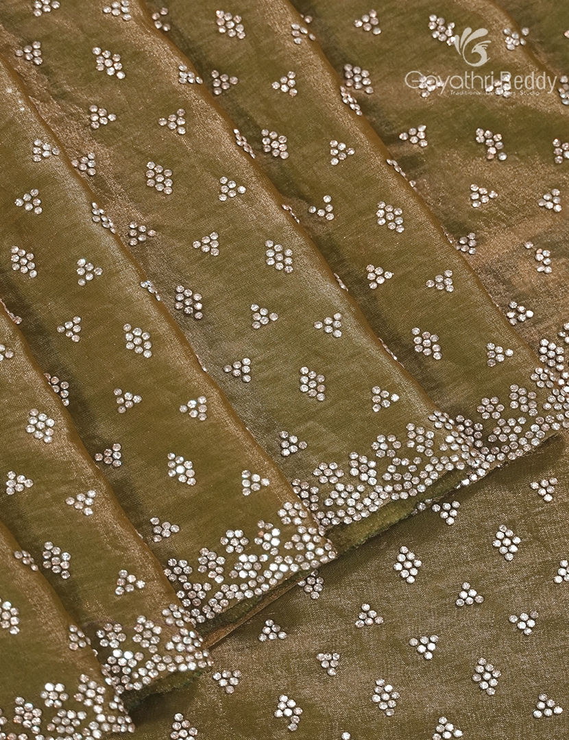 Organza Fancy Saree in Khakhi Green