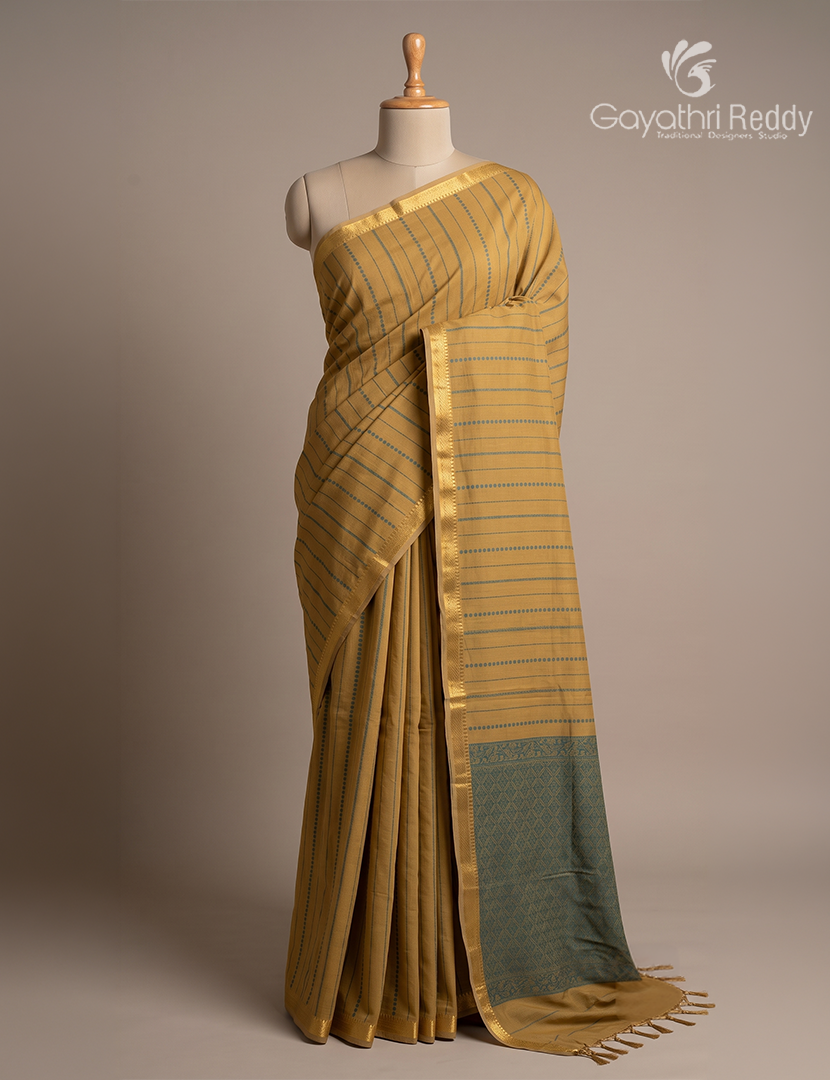 Pure Kanchi Cotton Saree in Deep Beige