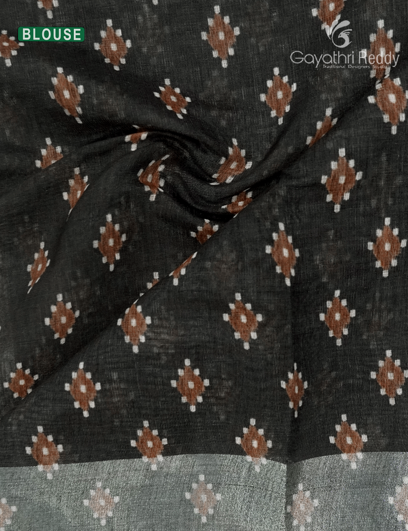Linen Silk Saree in Cream and Black