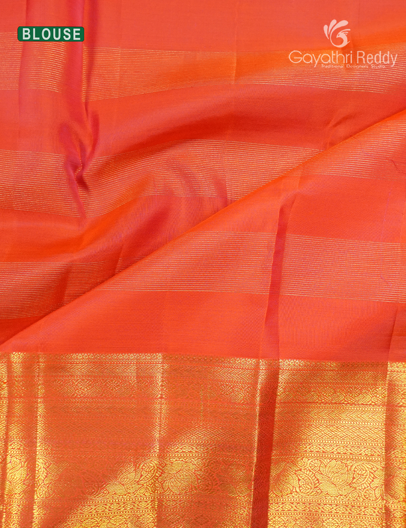 Pure Kanchipuram Silk Vintage Saree in Hot Pink  and Orange