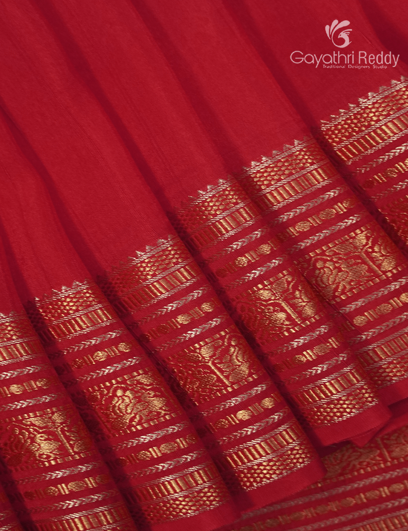 Semi Mysore Crepe Saree in Red