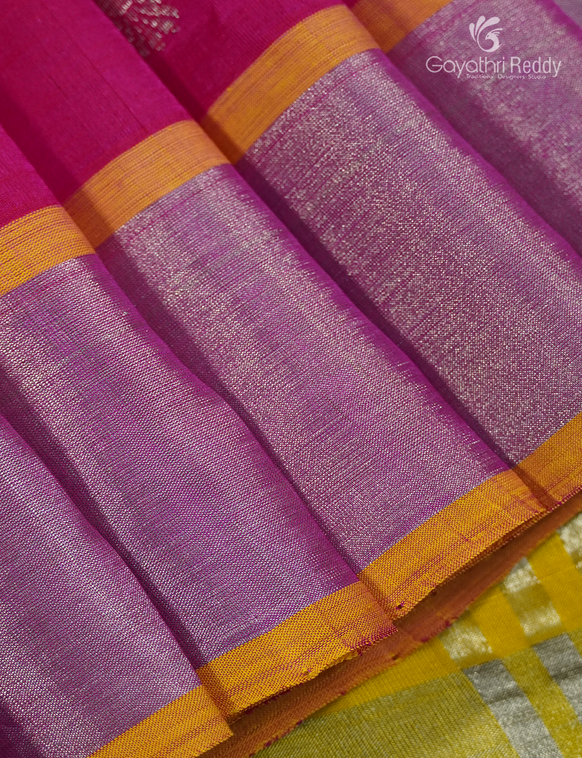 Pure Arani Sico Saree in Hot Pink and Yellow