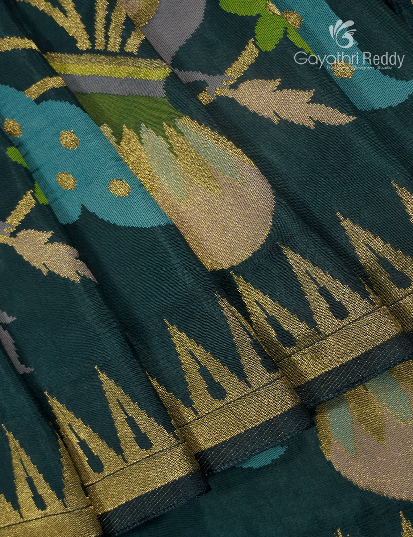 Pure Satin Silk Saree in Deep Rama Green