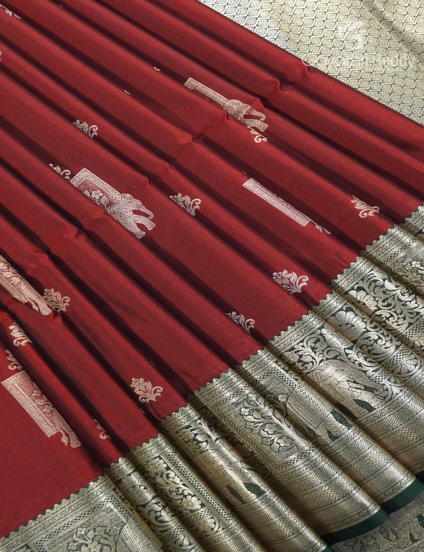 Soft Silk Saree in Deep Rust and Deep Green