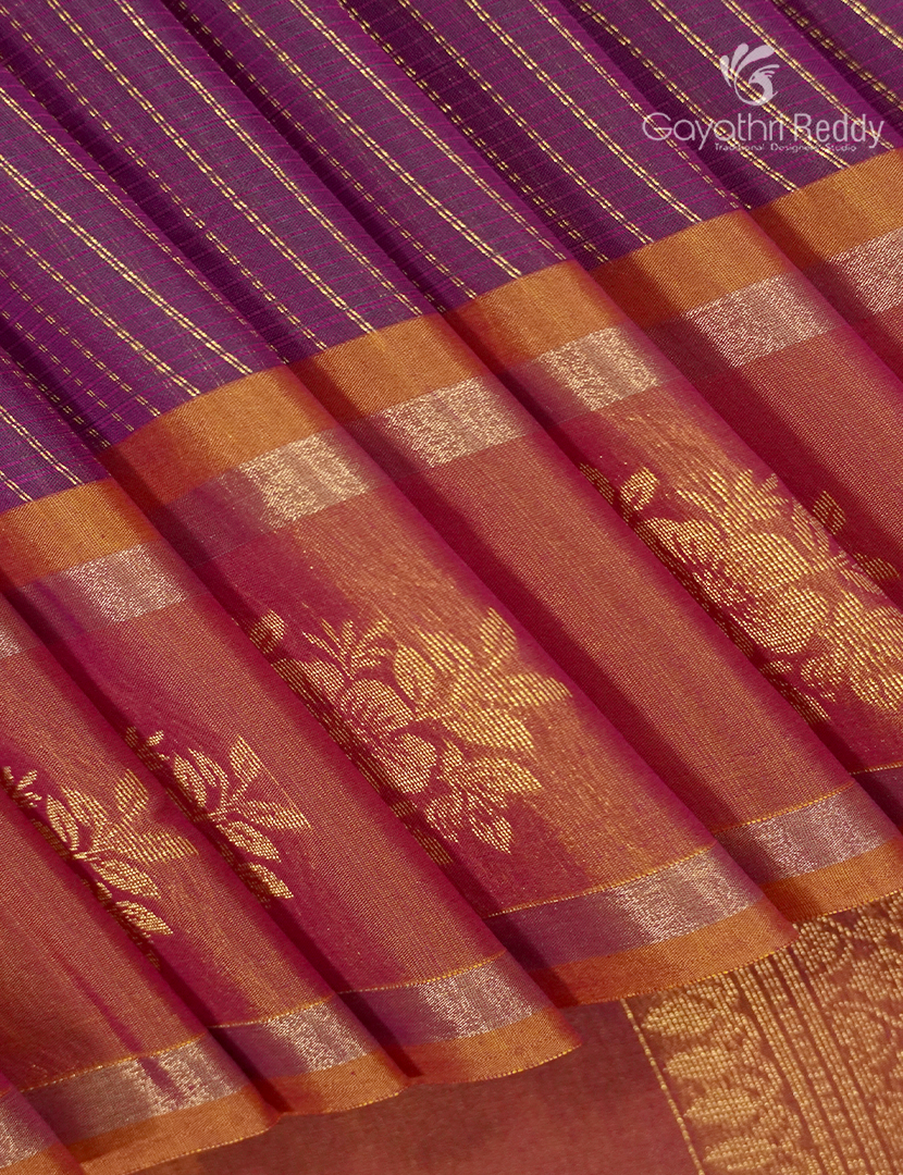 Kanchipuram Sico Saree in Deep Magenta and Orange