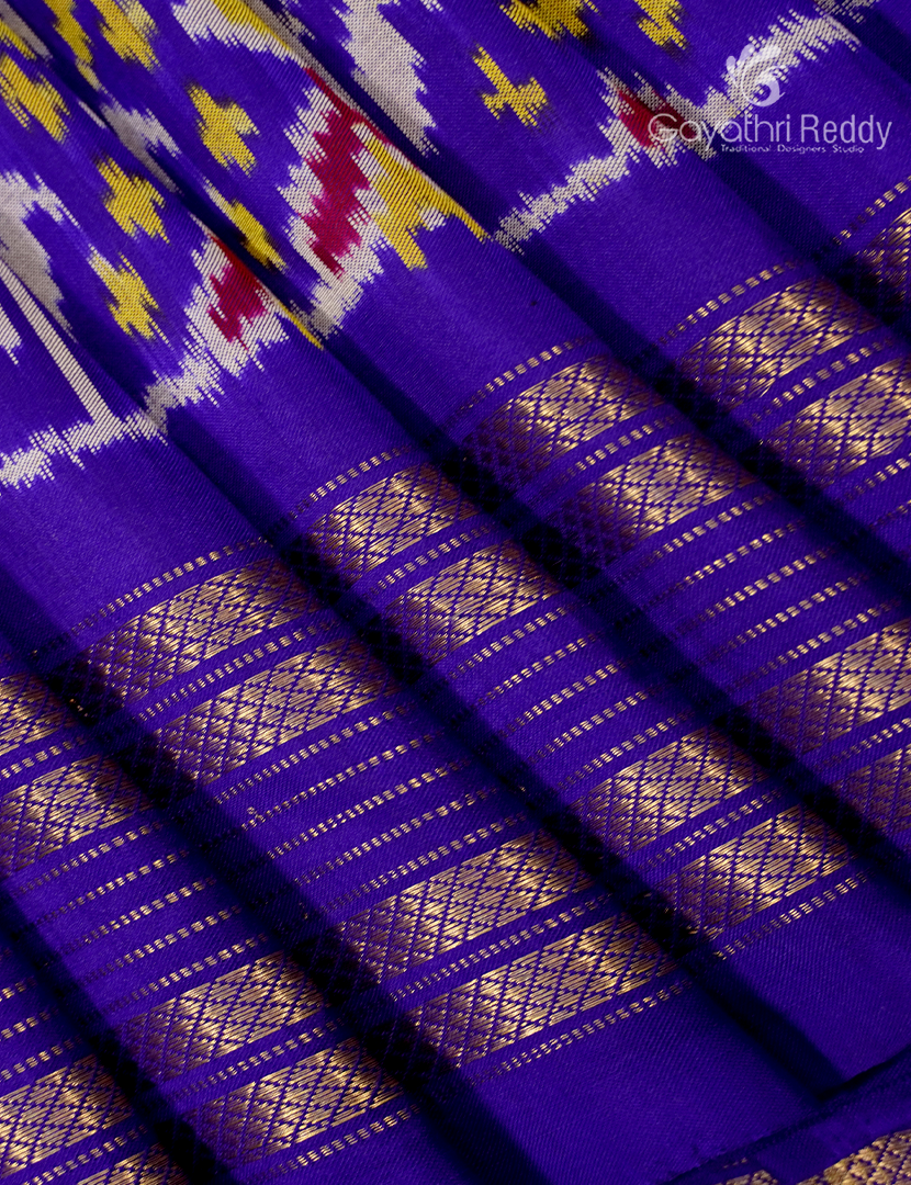 Pure Ikat Silk Saree in White and Violet