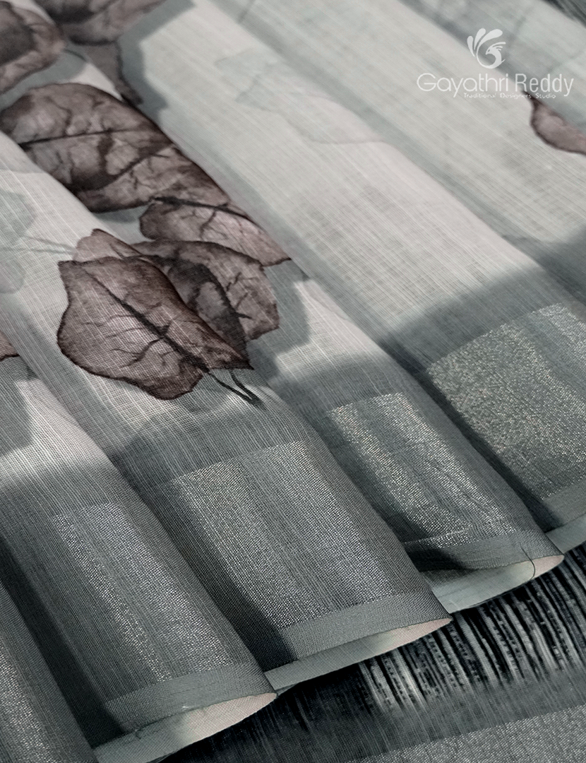 Linen Silk Saree in White and Black