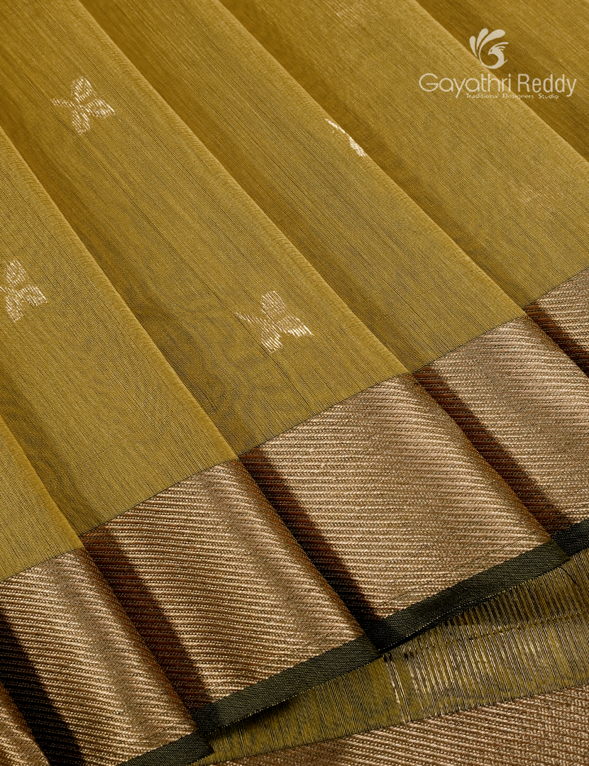 Pure Chanderi Sico Saree in Olive Green