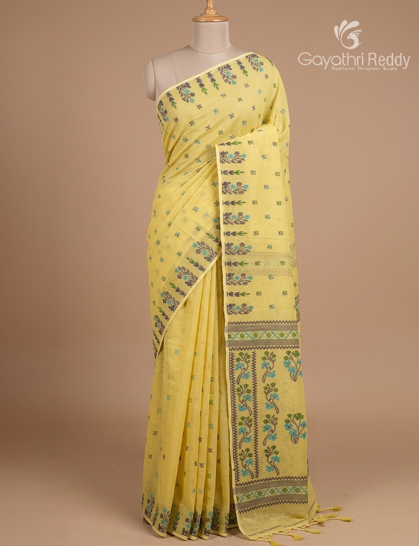 Jamdani Cotton Saree in Yellow
