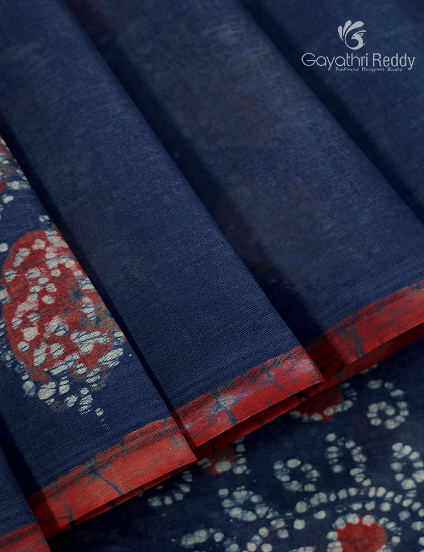 Cotton Batik Print Saree in Denim Blue