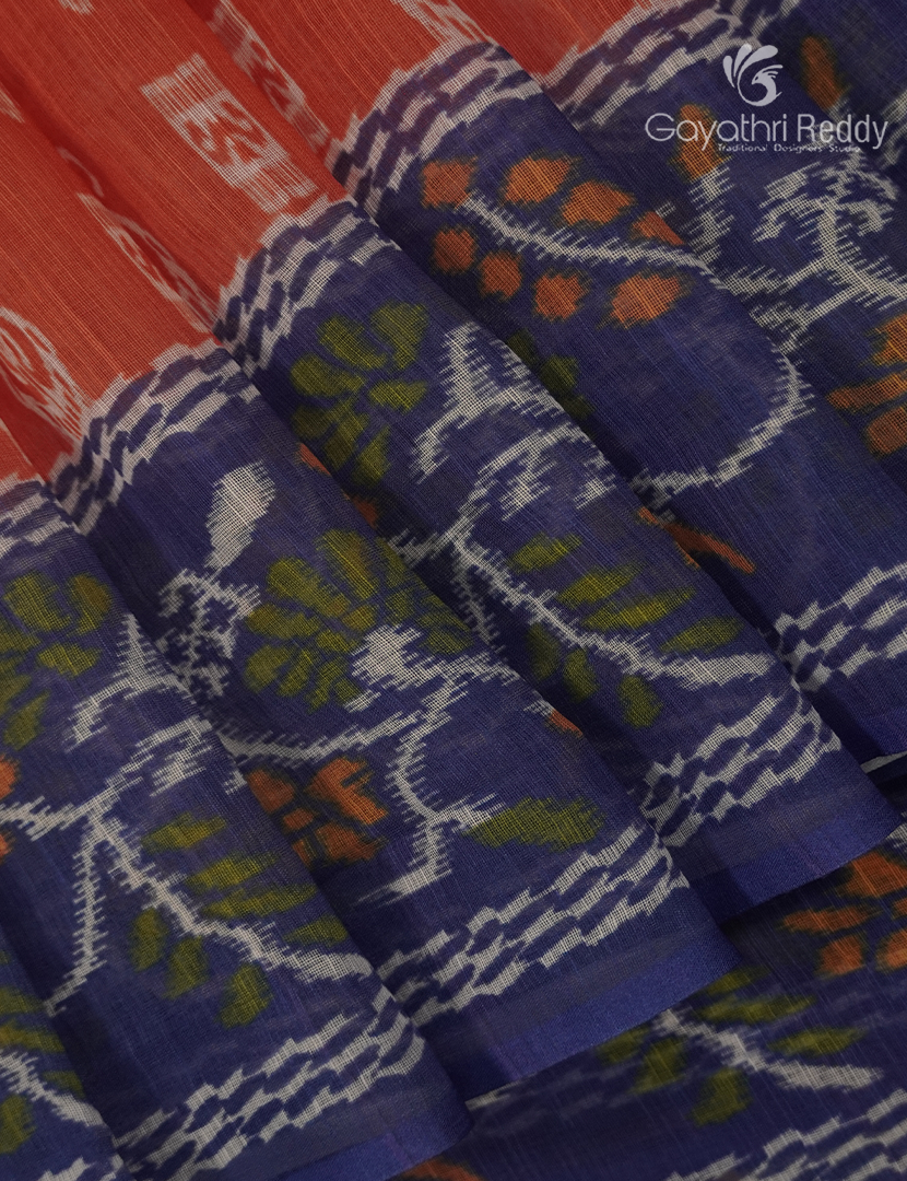 Linen Cotton Saree in Orange