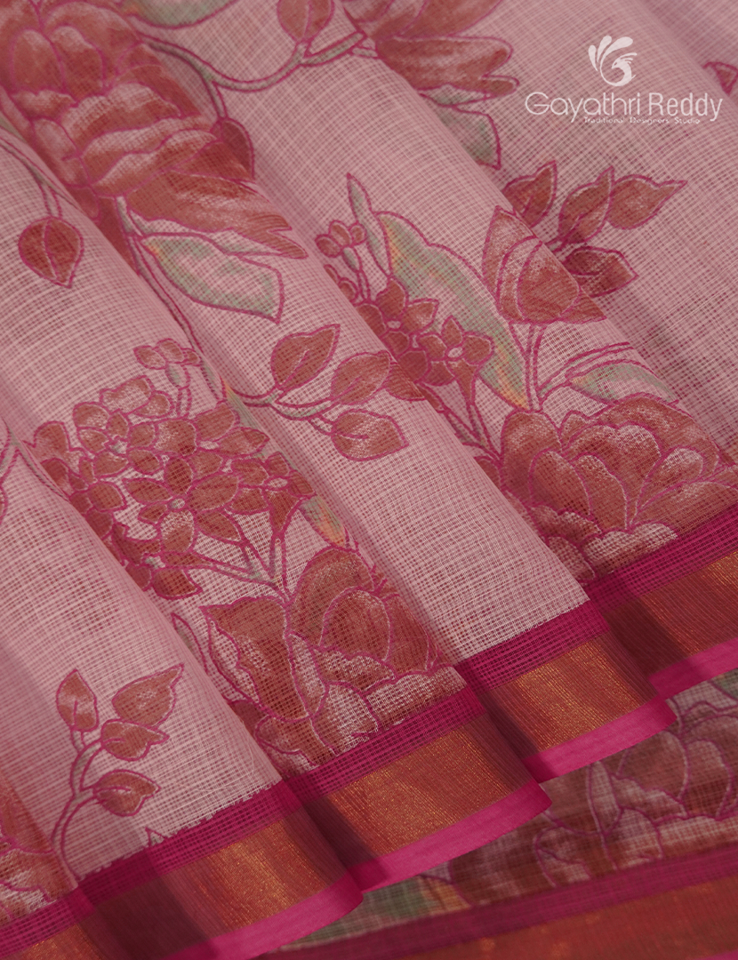 Premium Quality Cotton Kota Saree in Baby Pink and Rani Pink
