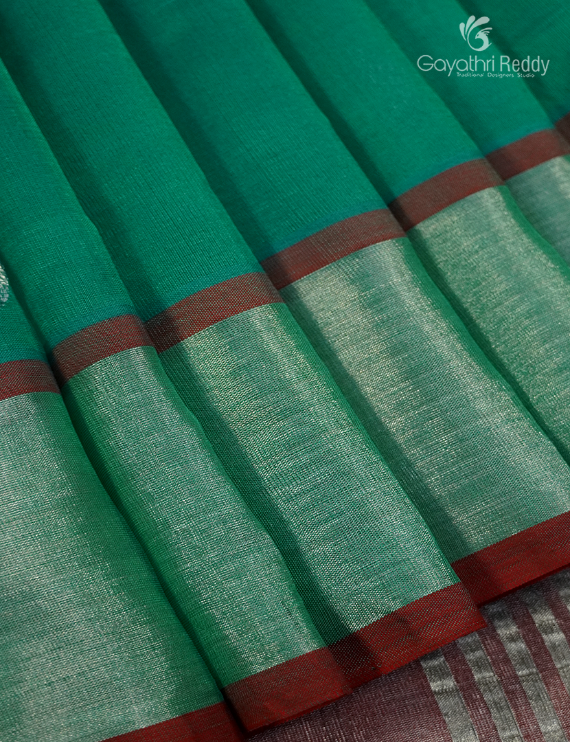 Pure Arani Sico Saree in Sea Green and Red