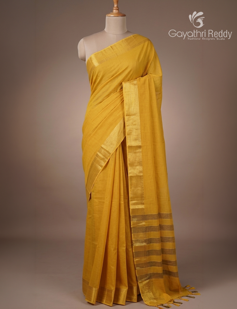 Pure Kanchi Cotton Saree in Mustard