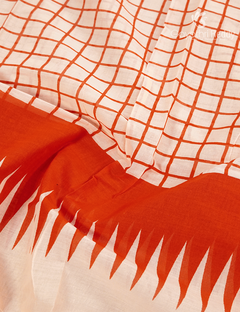 Pure MulMul Cotton Saree in Light Peach and Rust Orange