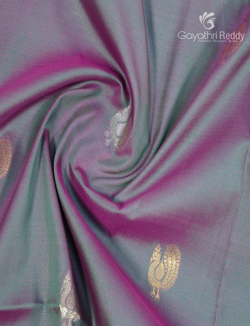 Semi Kanchipuram Art Silk Saree in Grey nd Peach