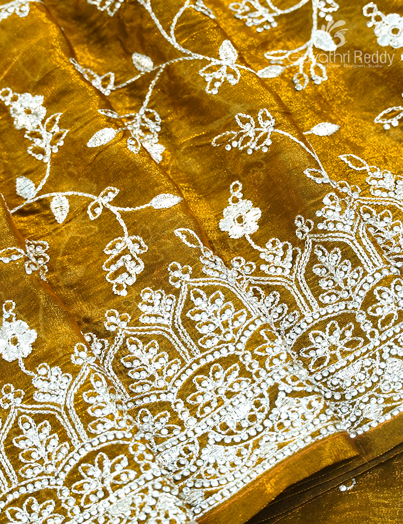 Tissue Fancy Party Wear in Dry Mehendi