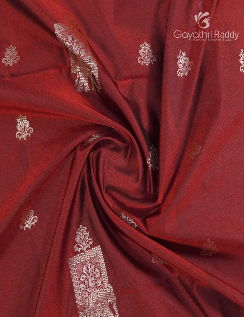 Soft Silk Saree in Deep Rust and Deep Green