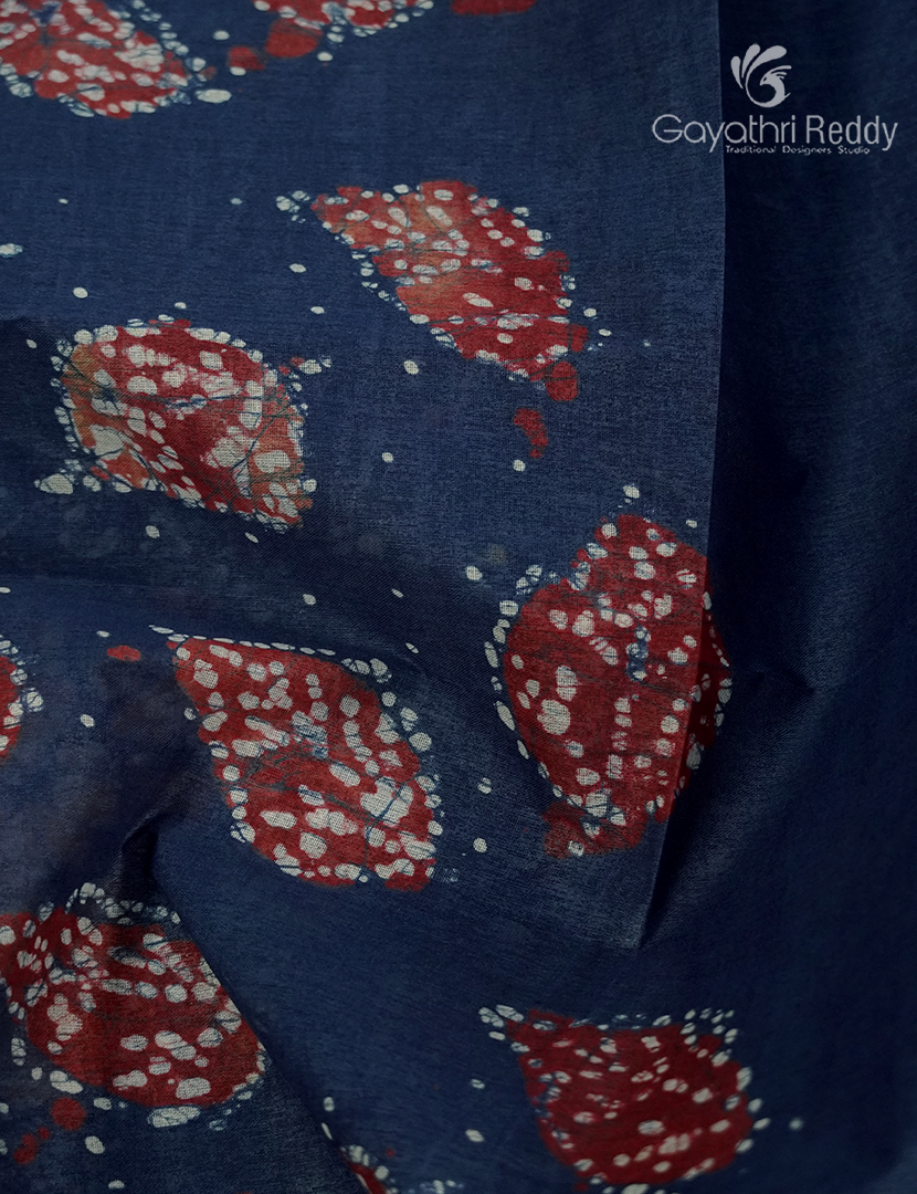 Cotton Batik Print Saree in Denim Blue