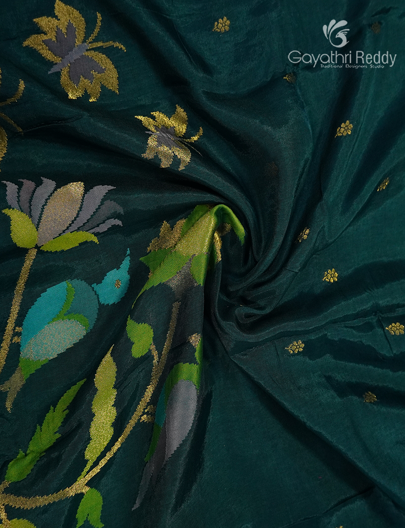 Pure Satin Silk Saree in Deep Rama Green