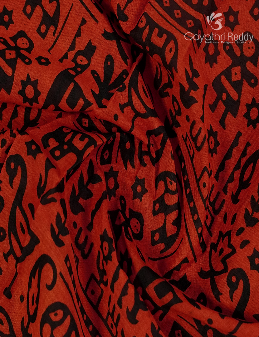 Pure MulMul Cotton Saree in Deep Red and Black