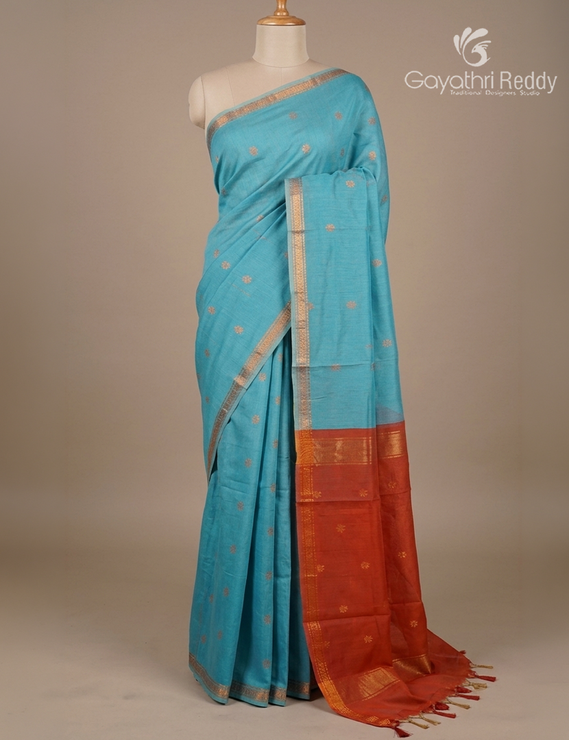 Sico Saree in Sky Blue and Cherry Red