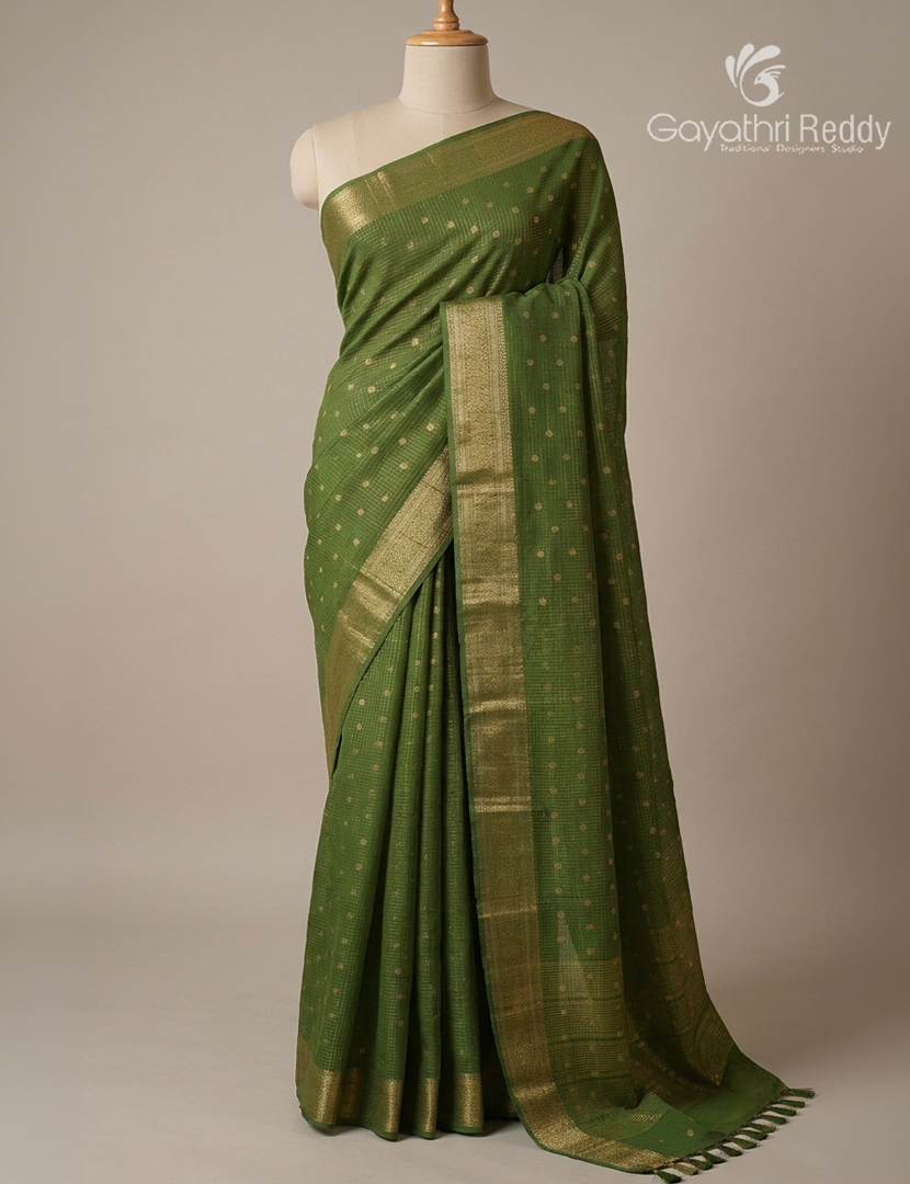Semi Mysore Crepe Saree in Olive Green