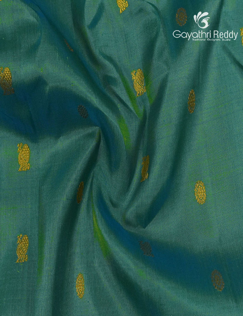 Pure Gadwal Silk Saree in Deep Rama Green and Mehendi Green