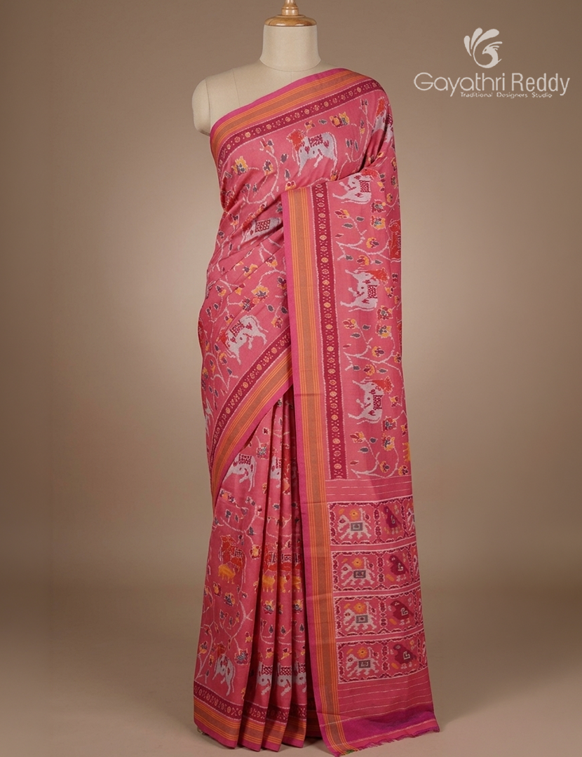 Pure Ikat Silk Saree in Baby Pink