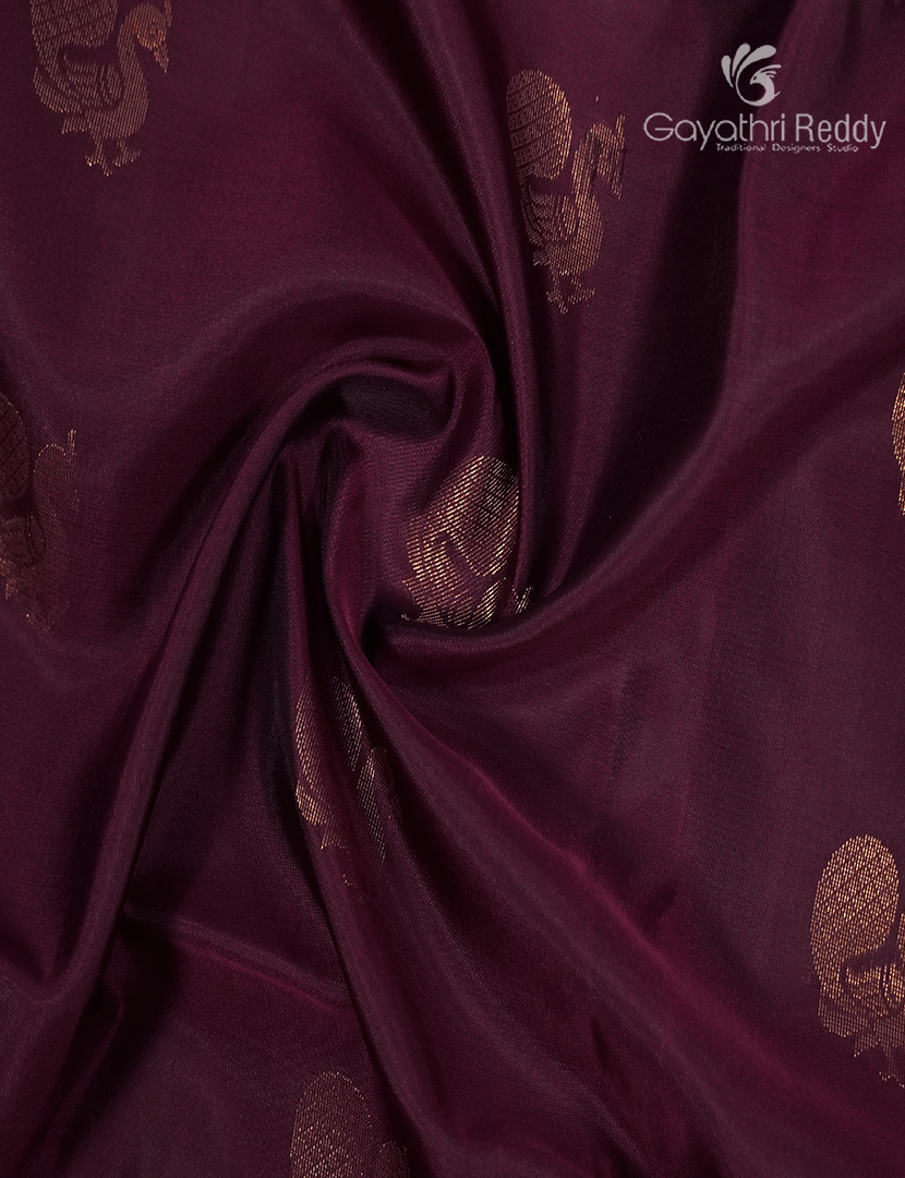 Pure Kanchipuram Soft Silk Saree in Deep Wine and Rust Orange