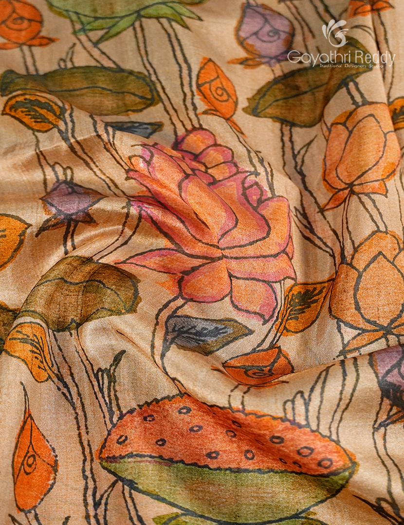 Semi Tussar Silk Saree in Light Orange
