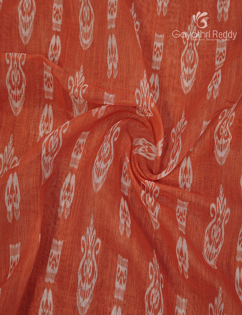 Linen Cotton Saree in Orange