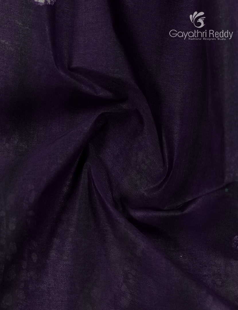 Cotton Batik Print Saree in Deep Purple